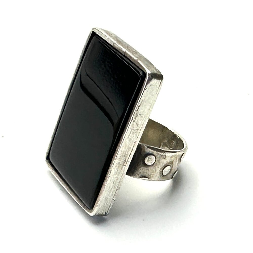 XL Sterling Silver Onyx Statement Art Ring — Unisex — Size 8.25US — GUC